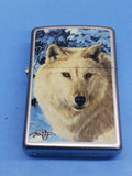 Zippo Linda Picken White Wolf Satin Chrome 24784