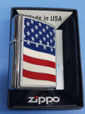 Zippo Land of the Free USA Flag Emblem Brushed Chrome 24873