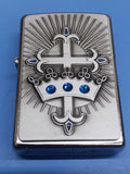 Zippo Street Chrome Crown & Cross Lighter Blue Crystal 24875