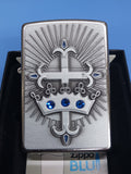 Zippo Street Chrome Crown & Cross Lighter Blue Crystal 24875