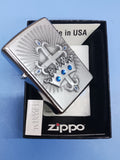 Zippo Street Chrome Crown & Cross Lighter Blue Crystal 24875