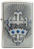 Zippo Street Chrome Crown & Cross Lighter Blue Crystal 24875