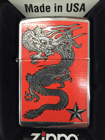 Zippo Dragon W/Star High Polished Chrome 250-26028
