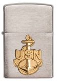 Zippo Navy Anchor Emblem Brushed Chrome 280ANC