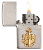 Zippo Navy Anchor Emblem Brushed Chrome 280ANC