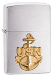 Zippo Navy Anchor Emblem Brushed Chrome 280ANC