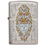 Zippo Intricate Skull with Color Imaged Crystals Brushed Chrome 28794
