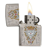 Zippo Intricate Skull with Color Imaged Crystals Brushed Chrome 28794