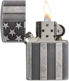 Zippo Armor American Flag Pocket Lighter, Antique Silver Plate 28974