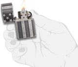 Zippo Armor American Flag Pocket Lighter, Antique Silver Plate 28974