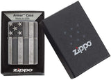 Zippo Armor American Flag Pocket Lighter, Antique Silver Plate 28974