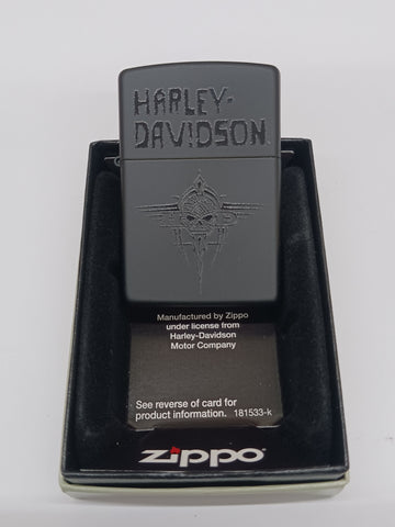 Zippo Harley Davidson Black Matte Skull Color Imaging 28979