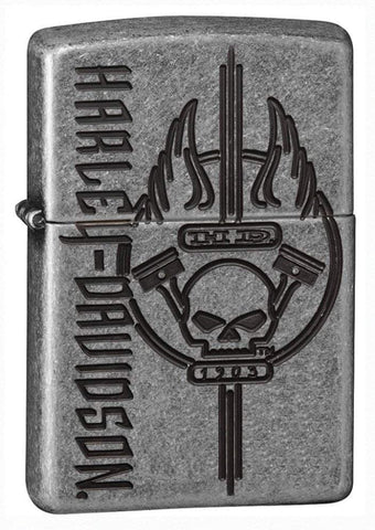 Zippo Harley-Davidson Skull Armor Antique Silver Plate  29280