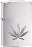 Zippo Brushed Chrome Marijuana Leaf Pocket Lighter 29587
