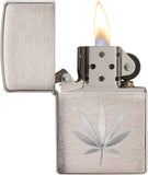 Zippo Brushed Chrome Marijuana Leaf Pocket Lighter 29587