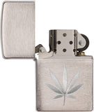 Zippo Brushed Chrome Marijuana Leaf Pocket Lighter 29587