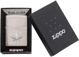 Zippo Brushed Chrome Marijuana Leaf Pocket Lighter 29587