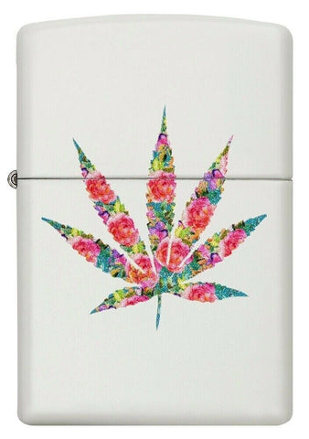 Zippo Floral Weed Leaf Design White Matte 29730