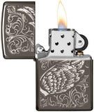 Zippo Filigree Flame and Wing Design Black Ice 29881