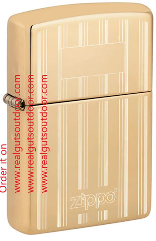 Zippo Sophistiated Pinstripes and The Classic Zippo logo High Polish Brass 46011