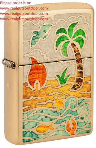 Zippo Day At the Beach Design High Polish Brass Fusion 46140