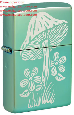 Zippo Mushroom Design High Polish Green Laser Engrave 46178