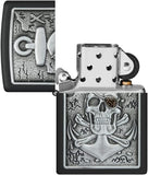 Zippo Skull Anchor Emblem Design Black Matte 48122