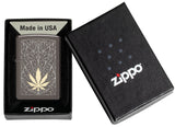Zippo Cannabis Design Laser Two Tone Black Ice 48384