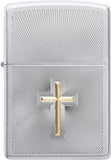 Zippo Auto Two Tone Cross Design Satin Chrome 48581
