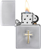 Zippo Auto Two Tone Cross Design Satin Chrome 48581