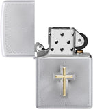 Zippo Auto Two Tone Cross Design Satin Chrome 48581