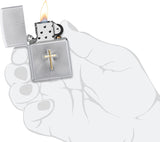 Zippo Auto Two Tone Cross Design Satin Chrome 48581