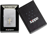 Zippo Auto Two Tone Cross Design Satin Chrome 48581