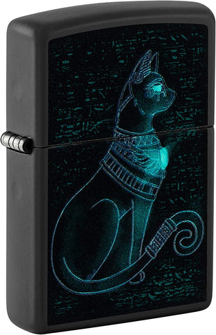 Zippo Black Light Spiritual Cat Design Black Matte 48582