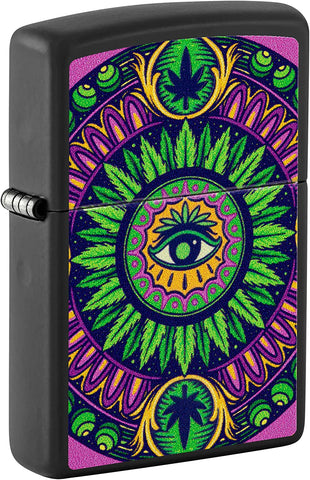 Zippo Black Light Leaf Pattern Design Black Matte 48583