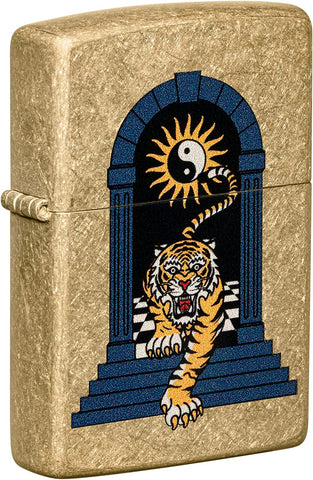 Zippo Tiger Tattoo Design Tumbled Brass 48613