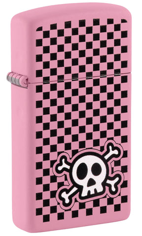 Zippo Checkered Skull Design Slim Pink Matte 48680