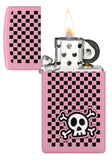 Zippo Checkered Skull Design Slim Pink Matte 48680