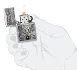 Zippo Wolf Emblem Design Brushed Chrome 48690