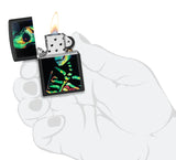 Zippo Sugar Skeleton Design Black Light Black Matte 48761