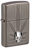 Zippo Engraved Weed Leaf Crystal Skull Black Ice 48773