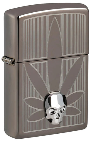 Zippo Engraved Weed Leaf Crystal Skull Black Ice 48773