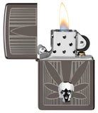 Zippo Engraved Weed Leaf Crystal Skull Black Ice 48773