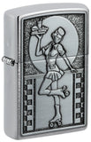 Zippo Roller Skating Waitress Emblem Brushed Chrome 48904