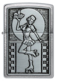 Zippo Roller Skating Waitress Emblem Brushed Chrome 48904