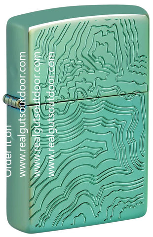 Zippo Topographical Map Deep Carved Armor High Polish Green 48917