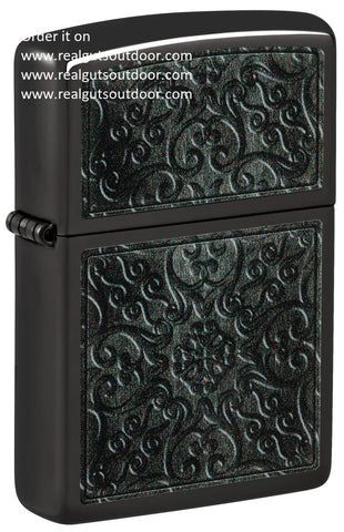 Zippo Subtle Motif of Intricate Scrollwork Color Image High Polish Black 48961