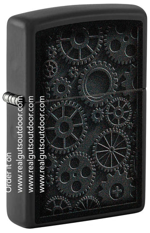 Zippo Black Matte Rugged gears grind and churn Color Image 48999