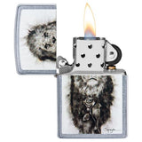 Zippo Spazuk Lion with Bird Perched on Rose Street Chrome 49088