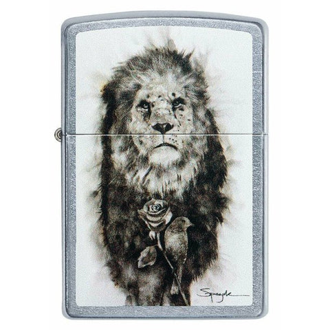 Zippo Spazuk Lion with Bird Perched on Rose Street Chrome 49088